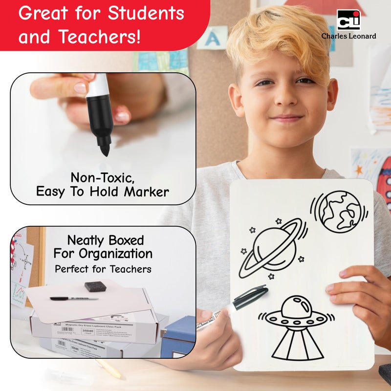 Charles Leonard Dry Erase Lapboard Class Pack, Includes 12 each of Whiteboards, 2 Inch Felt Erasers and Black Dry Erase Markers (35036), 12 Sets - Image 4